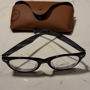 Tony Morgan Black Eyeglasses with Brown Leather Case, ray ban case